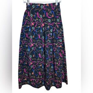 Talbots VTG Light Corduroy Maxi Skirt w/Belt Loops  Festival Print Tassels Cords